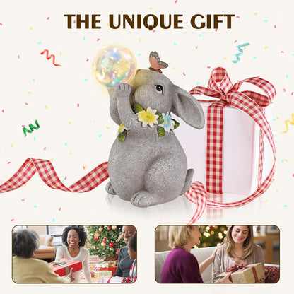MININOVA Solar Garden Decor Lights Rabbit Statue with Bubble Ball Waterproof Decorations Cute Bunny Figurine for Outside Spring Yard Housewarming Mother Gifts for Women
