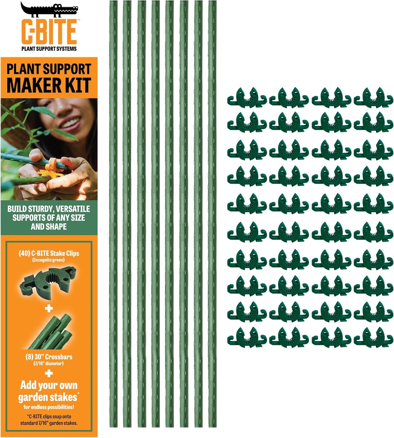Plant Support Maker Kit – Modular Trellis Building System with Short Stakes & Extra Clips – Compatible with Standard Garden Stakes – Build Custom Plant Supports for Indoor or Outdoor Use