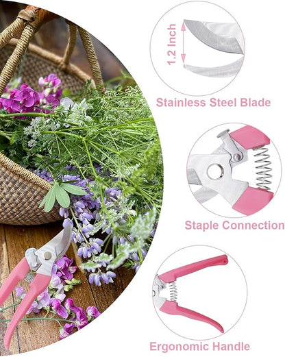 Pruning Shears for Gardening, 4 Pack Garden Scissors for Cutting Fresh Flowers, Floral Clippers for Plants, Fruits (Pink)