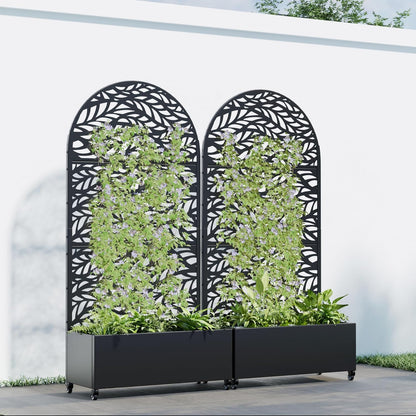 Casaphoria 72"x35" Metal Raised Garden Bed with Trellis(2 Pack), Outdoor Planter Box with Wheels & Drainage Holes for Climbing Plants, Flowers, Elevated Garden Kit with Privacy Screen, Black-Spring