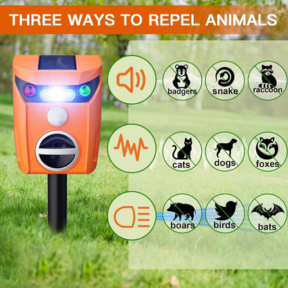 X-PEST Ultrasonic Animal Repeller Solar Powered Outdoor, 360° Ultrasonic Cat Repeller with LED Flashing Light, Waterproof Deer Repellent Devices for Repelling Sankes, Raccoons, Cats, Dogs, Rabbits