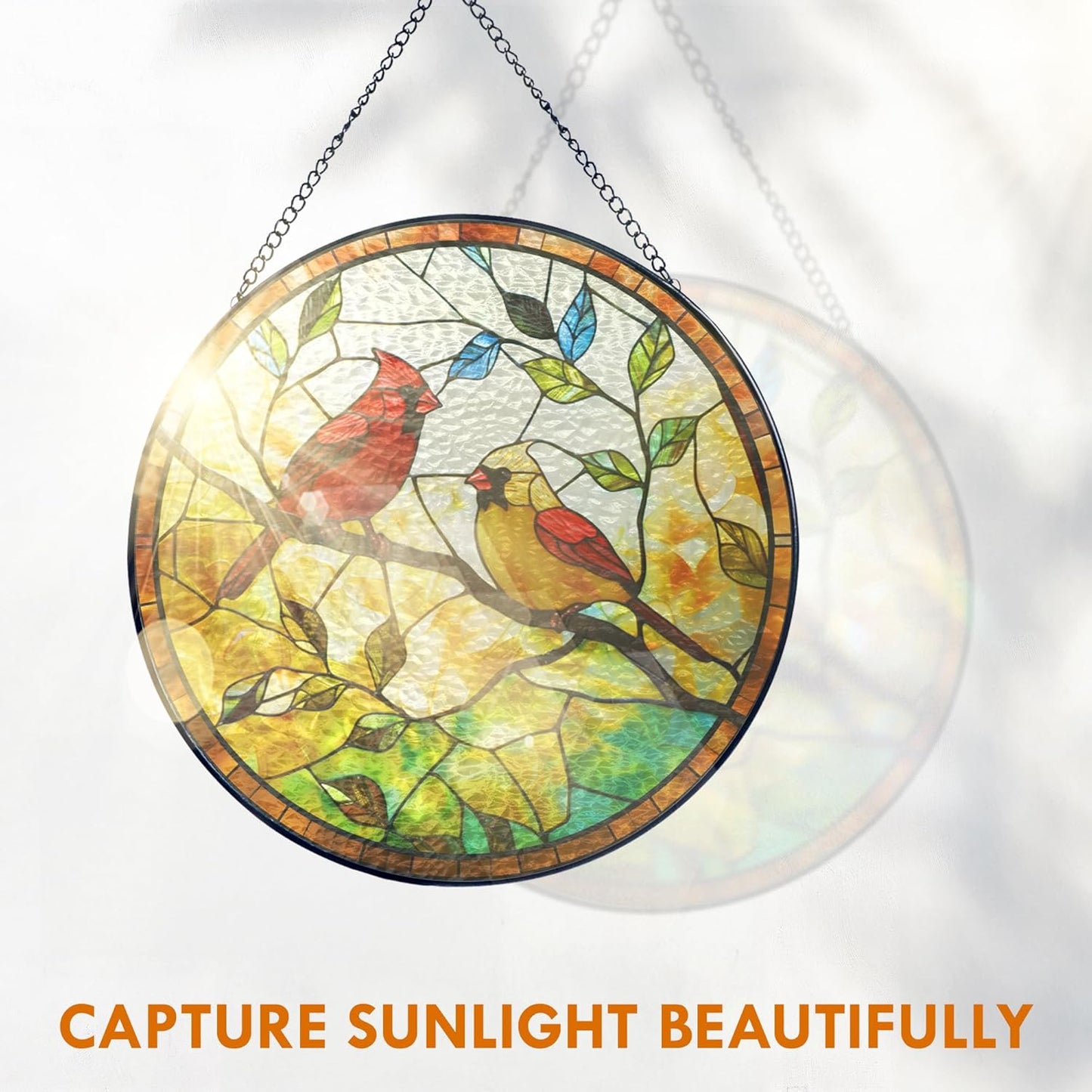 FLAGWIX Red Cardinal Gifts for Women Men - Stained Glass Window Hanging 8 in - Sun Catchers Indoor Window for Home Decor, Sympathy Bereavement Cardinal Memorial Gift Ideas