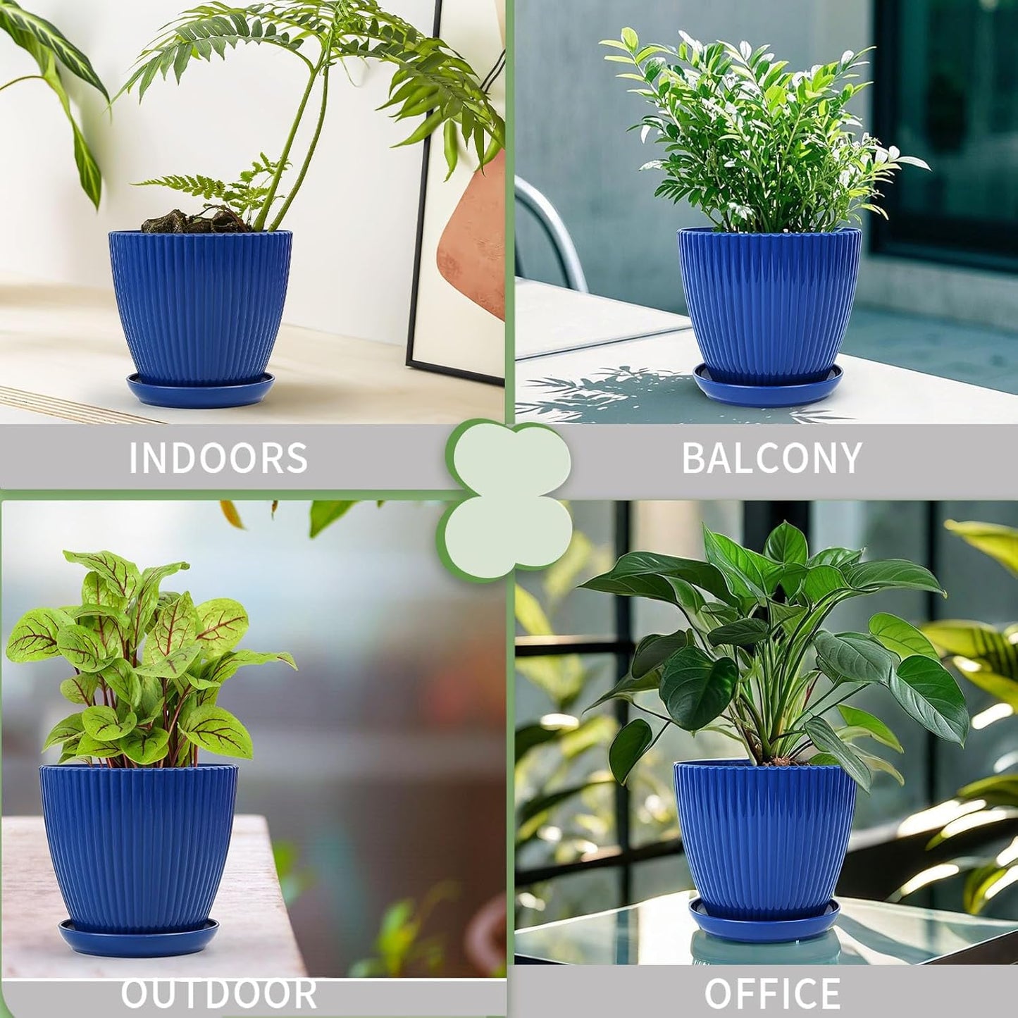 6pcs Plastic Flower Pots, 7.5/6.6/5.8/5.0/4.3/3.5 inches, Indoor/Outdoor Home Decoration, Thick and Durable, with Drainage Holes and Trays