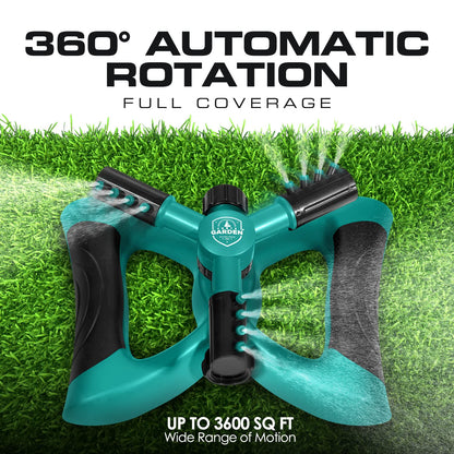 Joeys Sprinkler for Yard, Rotating Garden Sprinkler with 3 Adjustable Arms, Weighted Base