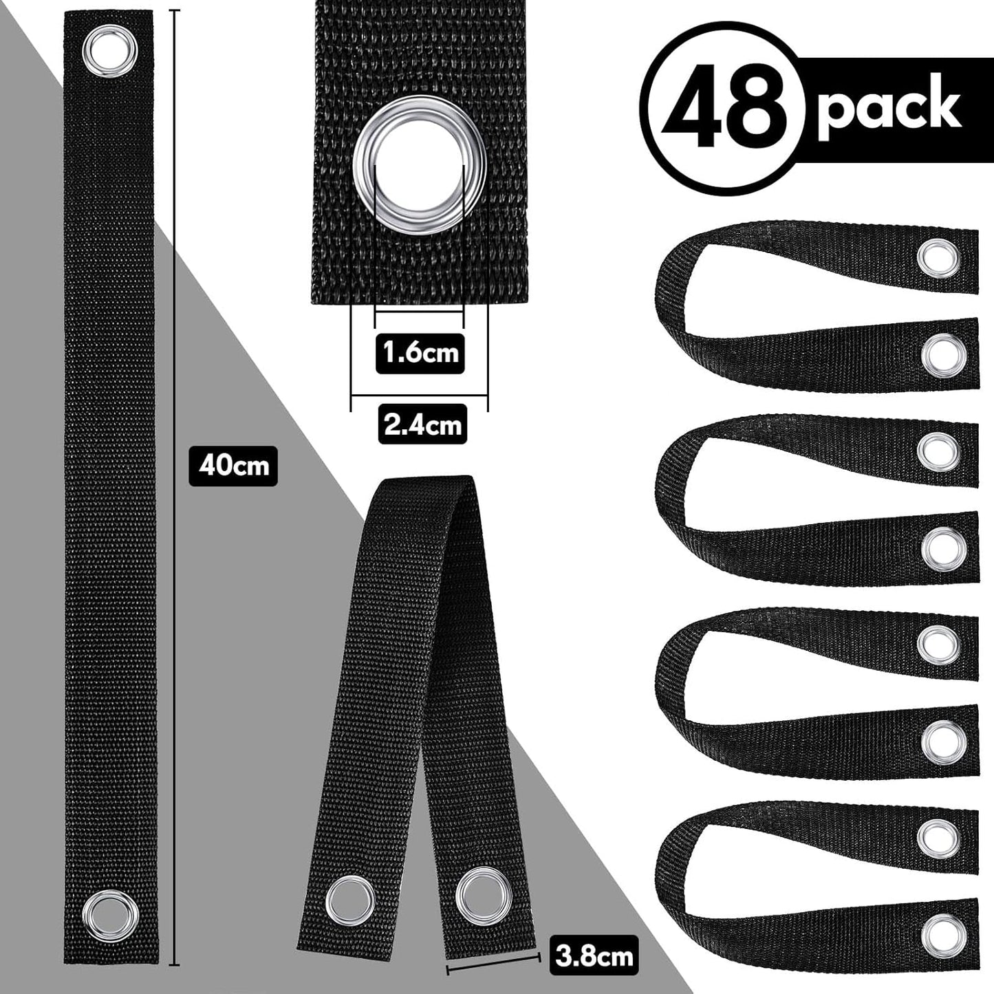 48 Pcs 15.74 Inches Tree Straps for Staking with Grommet Heavy Duty Young Tree and Plant Supports Stakes for Guying Staking Newly Planted Sapling Straight and Hurricane Protection(Black)