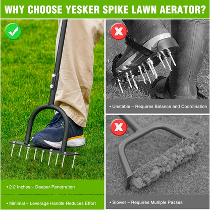 Yesker Lawn Aerator Spike Tool – Manual Metal Soil Aerator with 9 Iron Spikes, Dethatching Lawn Tool for Yard, Garden, and Lawn Aeration