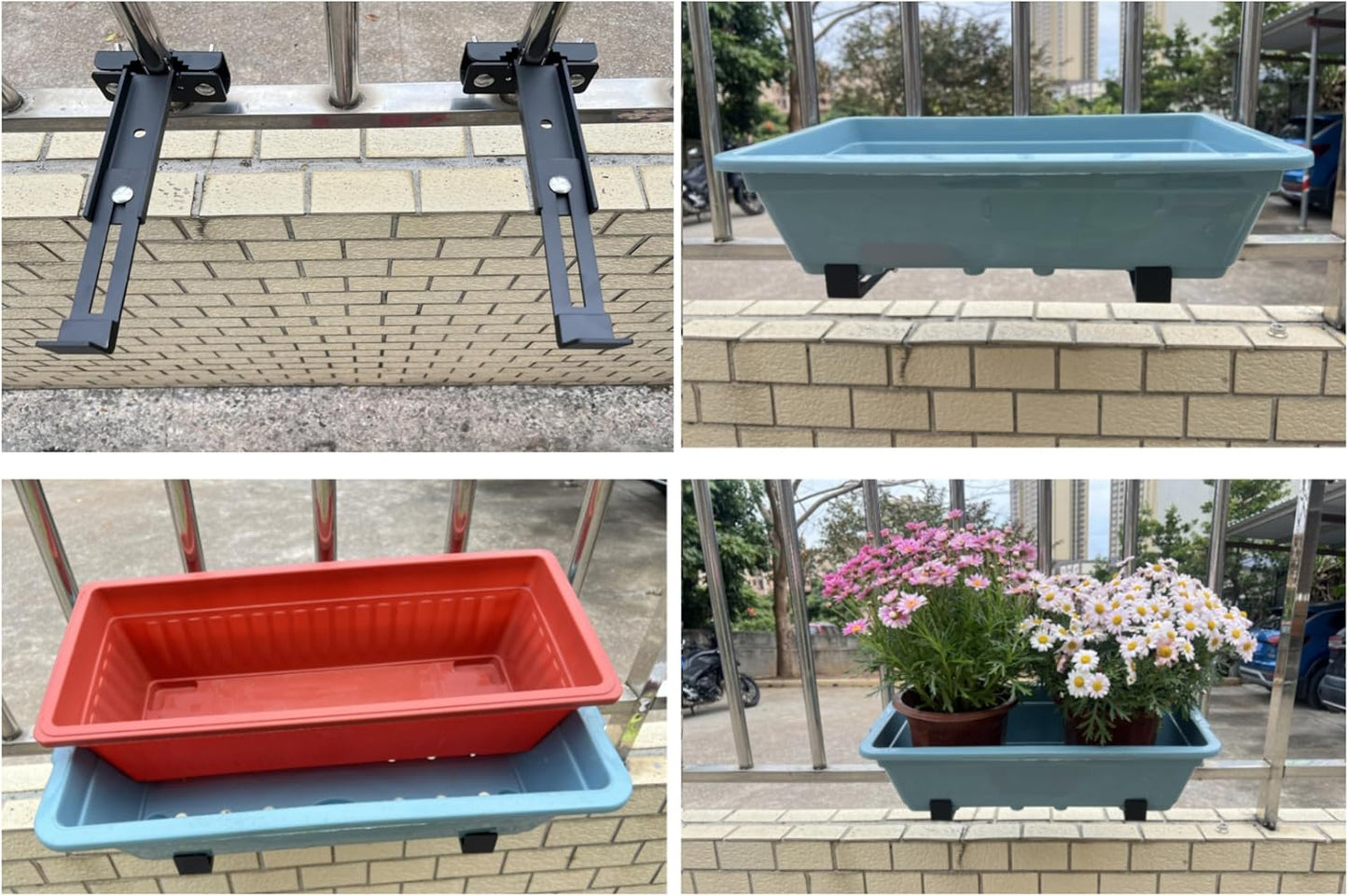 Balustrades Flower Box Supports, Planter Box Supports, Window Box Supports (6-9 Inches)，for Balustrades, Terraces, Decks, Balconies, Fences (Black 4 Pack)
