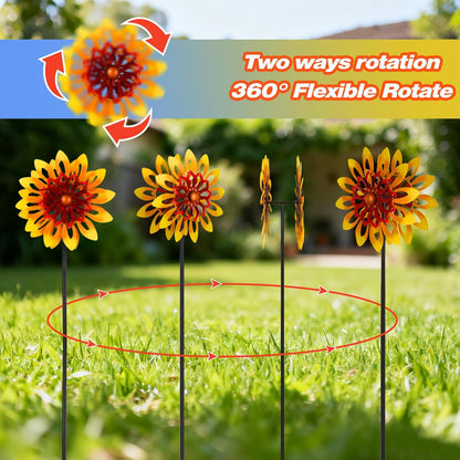 Sunflower Wind Spinners, 360 Degrees Swivel Metal Wind Sculptures, 62" Garden Pinwheels for Yard Lawn Patio Decor