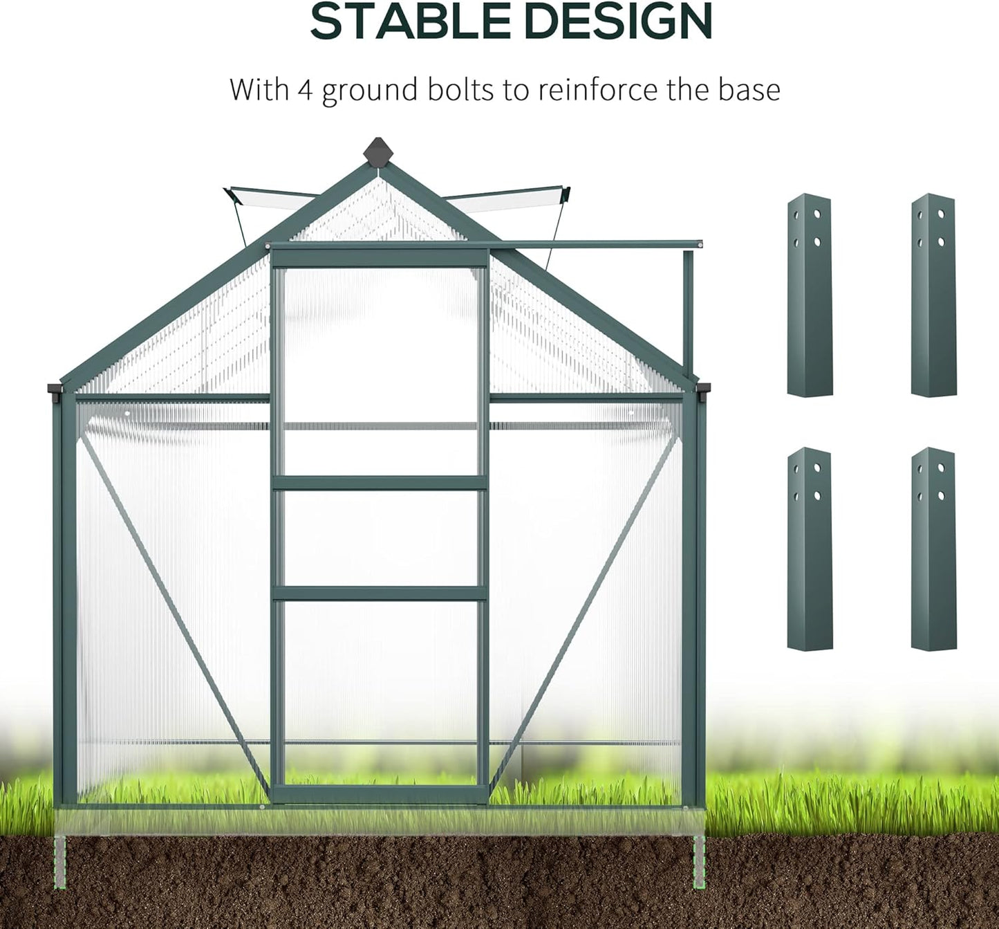 Outsunny 6' x 10' Greenhouse for Outdoors, Polycarbonate Greenhouse with Rain Gutter and Roof Vent, Aluminum Walk-in Green Houses for Outside for Patio Backyard Garden, Dark Green