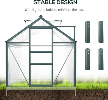 Outsunny 6' x 10' Greenhouse for Outdoors, Polycarbonate Greenhouse with Rain Gutter and Roof Vent, Aluminum Walk-in Green Houses for Outside for Patio Backyard Garden, Dark Green