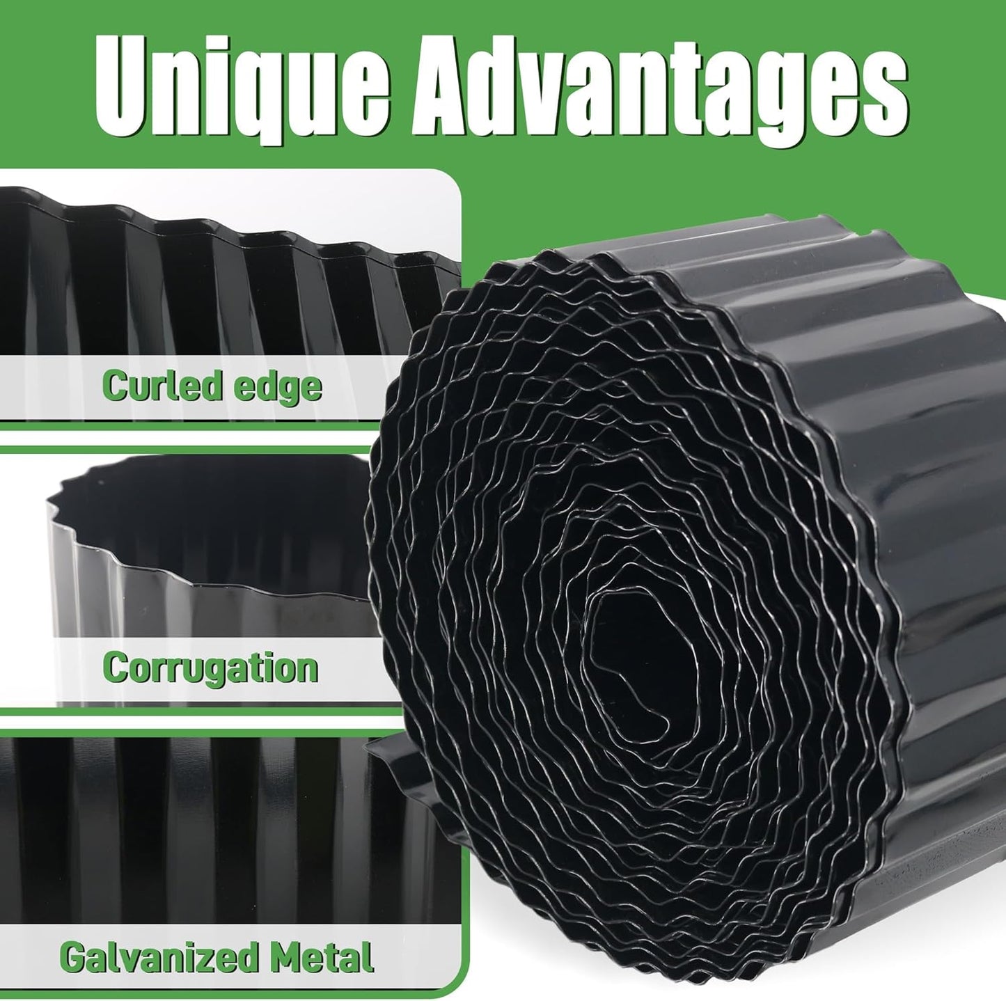 Metal Corrugated Garden Edging, 4" x 50Ft Landscape Edging for DIY Flower Beds, Flexible Bender Border for Lawn, Garden and Yard, Sturdy Galvanized Garden Edging, Black