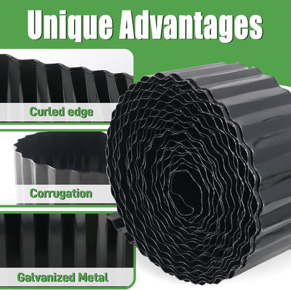 Metal Corrugated Garden Edging, 4" x 50Ft Landscape Edging for DIY Flower Beds, Flexible Bender Border for Lawn, Garden and Yard, Sturdy Galvanized Garden Edging, Black