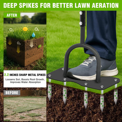 Yesker Lawn Aerator Spike Tool – Manual Metal Soil Aerator with 9 Iron Spikes, Dethatching Lawn Tool for Yard, Garden, and Lawn Aeration