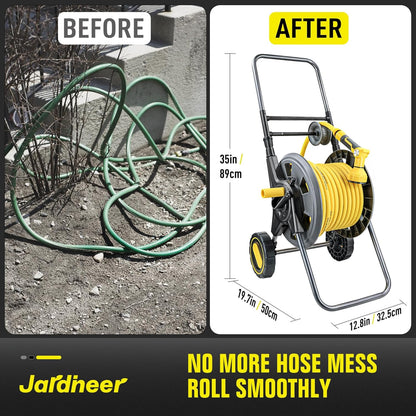 Jardineer Hose Reel Cart with Wheels, Include 100FT Water Hose and Sprayer Nozzle, Portable Garden Hose Set for Watering Flowers, Cleaning Floors, Washing Cars Outside