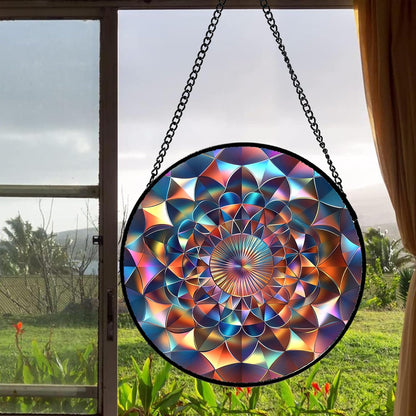 Stained Glass Window Hanging Color Gradient 7.8" - Suncatcher Door Garden Sunroom Sun Catcher Decor, Unique Housewarming Birthday for Mom Grandma Home Owner Woman