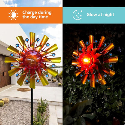 Solar 46" Sunflowers Wind Spinners for Yard and Garden, Metal Clearance Windmill Kinetic Outdoor Decor, Wind Sculpture Yard Art Decorations for Patio, Lawn