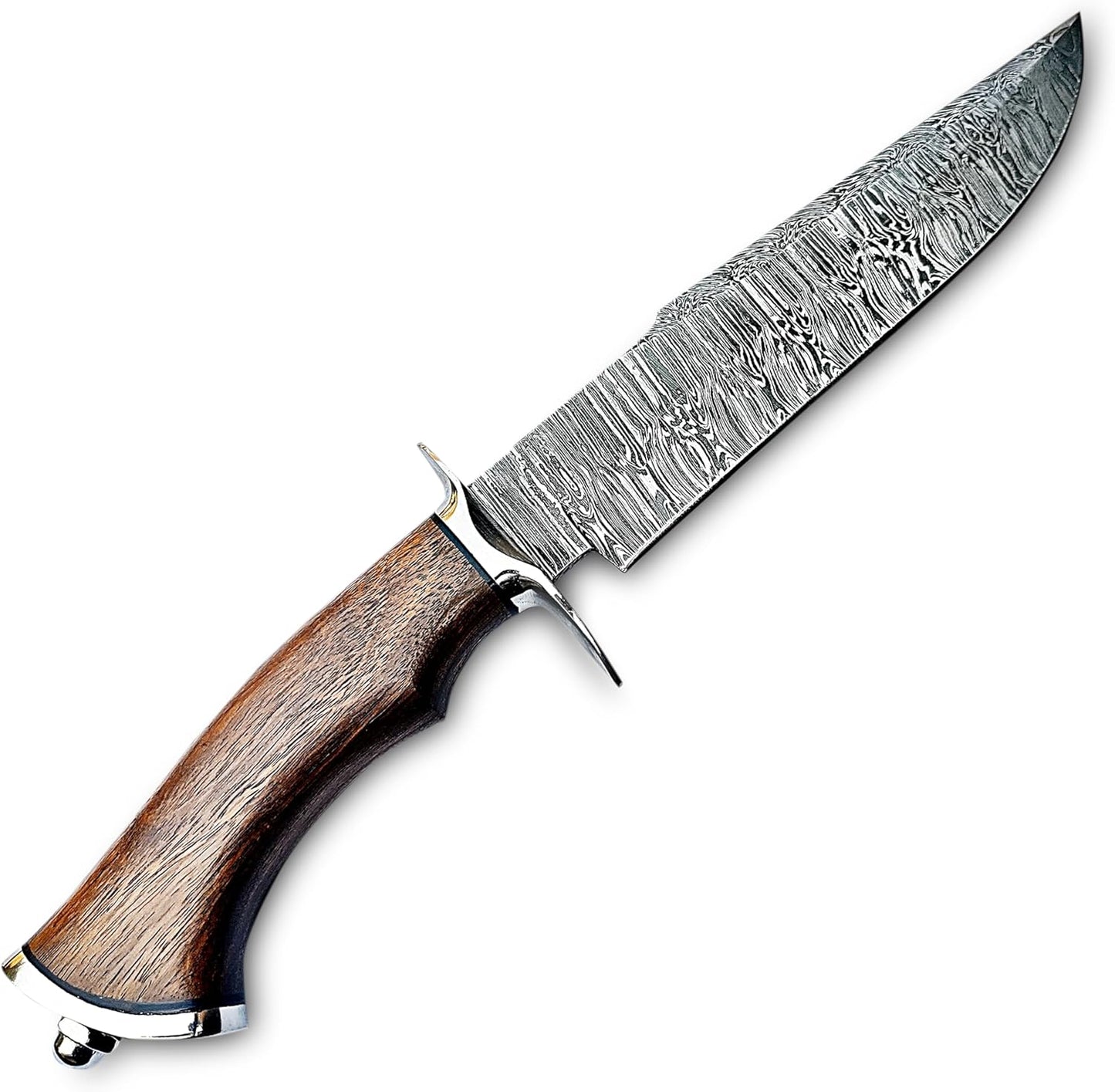 Handmade Damascus Bowie Knife 14″ Hunting Knife With Sheath - Fixed Blade Bushcraft Knife With Wood Handle - Ideal For Chopping, Camping Outdoor Use