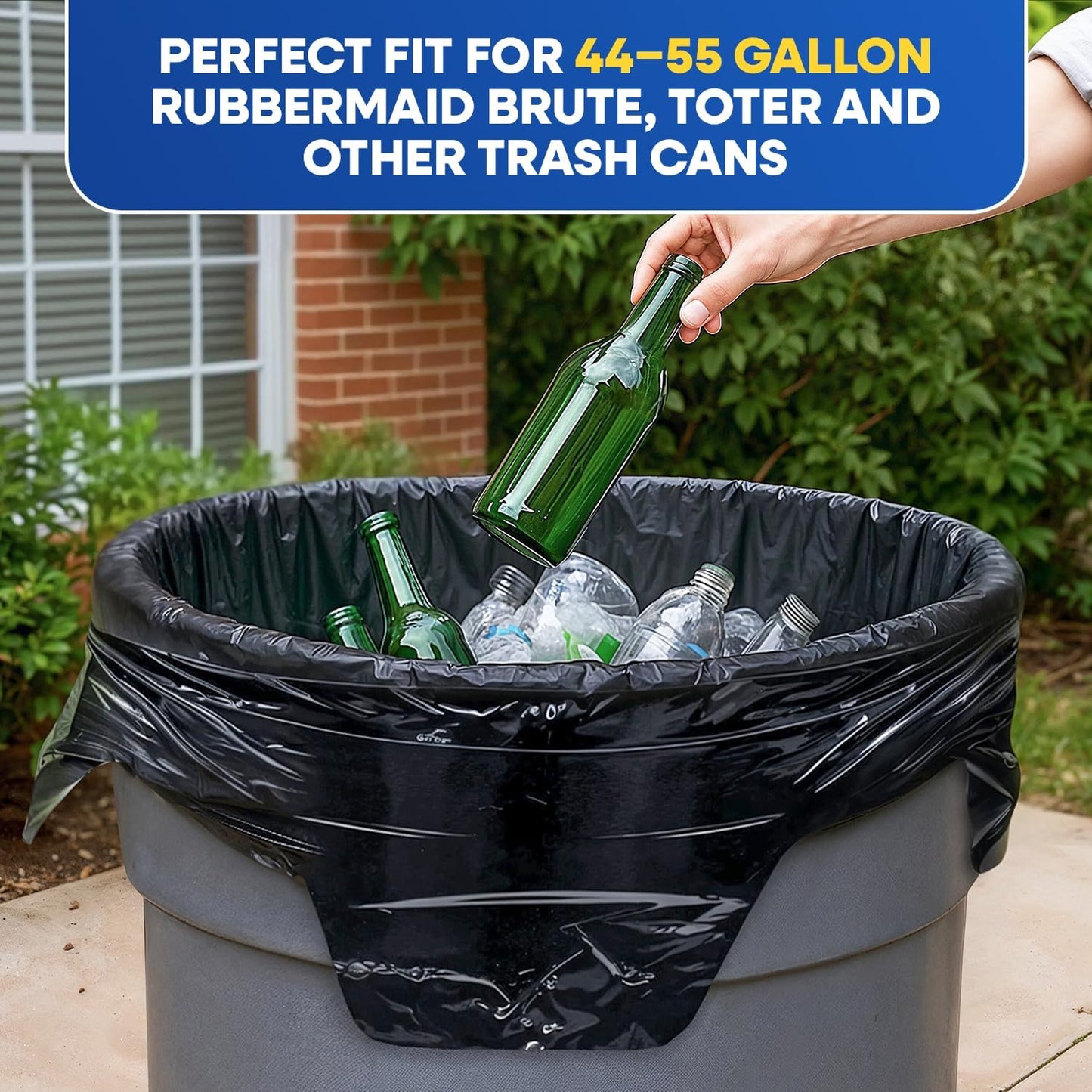 64-65 Gallon Trash Bags Heavy Duty with Flap Ties Extra Large Garbage Bags 2 Mil Outdoor Trash Bags 43 x 49 Trash Can Liners, Black Pack of 20