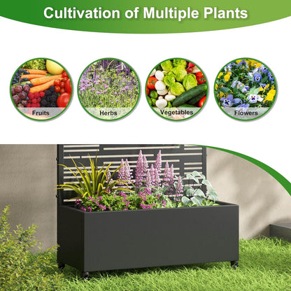 Casaphoria Metal Raised Garden Bed with Trellis and Wheels, 72"x35"x16" Planter Box for Climbing Plants, Vegetables & Vines, Features Drainage Holes and Privacy Screen (Black-Shine)