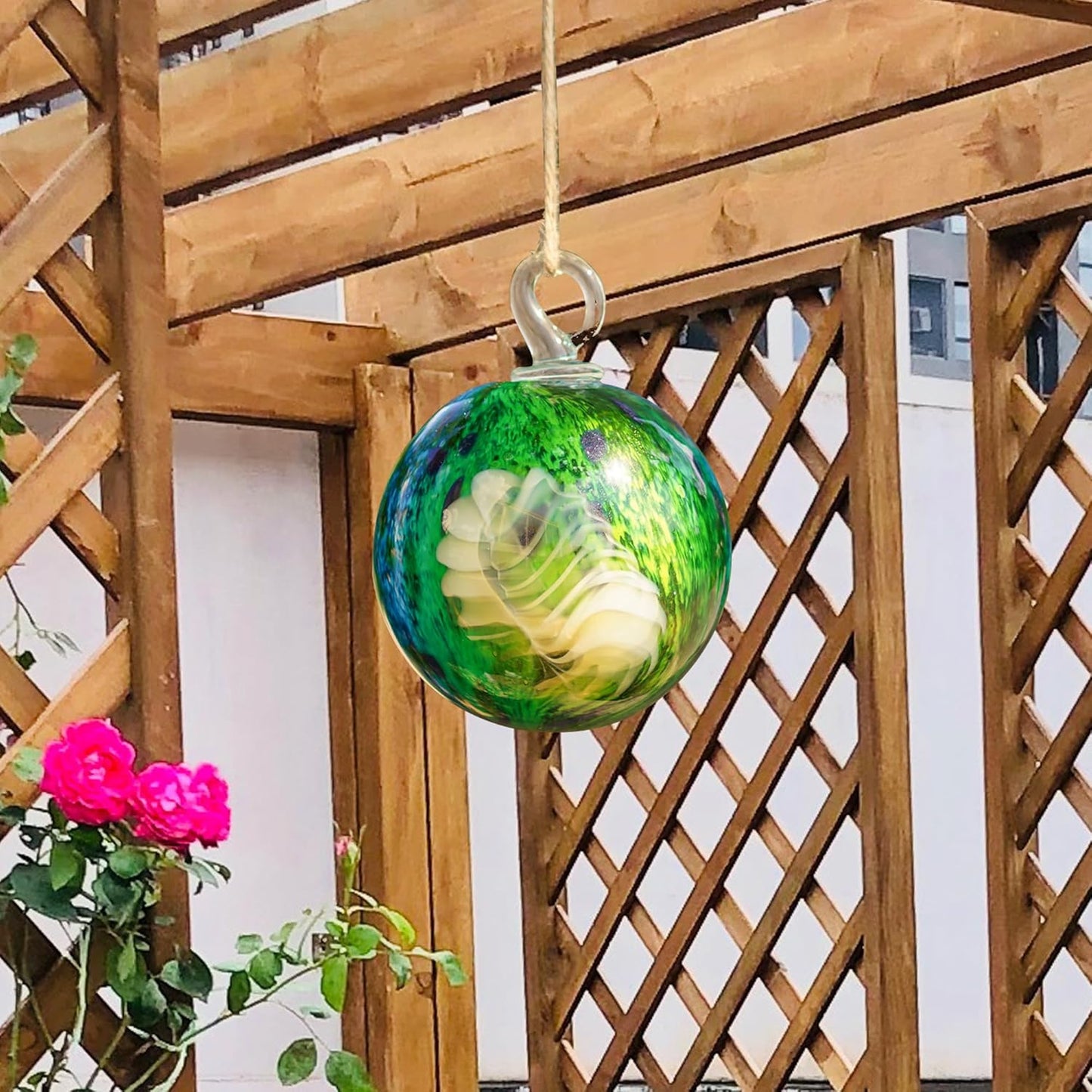 QFkris 4" Hanging Gazing Balls for Gardens Decorative Outdoor Hand-Blown Glass Ornament Friendship Balls Witch Ball for Women