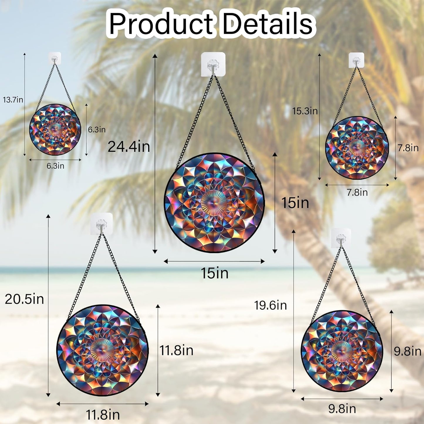 Stained Glass Window Hanging Color Gradient 9.8" - Suncatcher Door Garden Sunroom Sun Catcher Decor, Unique Housewarming Birthday for Mom Grandma Home Owner Woman