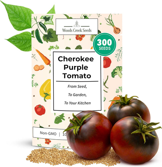 Woods Creek Seeds: Cherokee Purple Tomato Seeds for Planting - Heirloom Tomato Seeds for Planting Outdoors, Indoors, Patio or Home Plant Garden - Non-GMO Seed Pack of Indeterminate Slicing Tomatoes