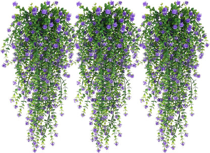 RECUTMS Vine Plant Fake Ferns Plants Large Faux Artificial Hanging Plants Wall Plants Artificial Hanging Plants Outdoors Fake Hanging Plant Greenery Vine for Outdoor Plants Decor 3 Pcs(Purple)