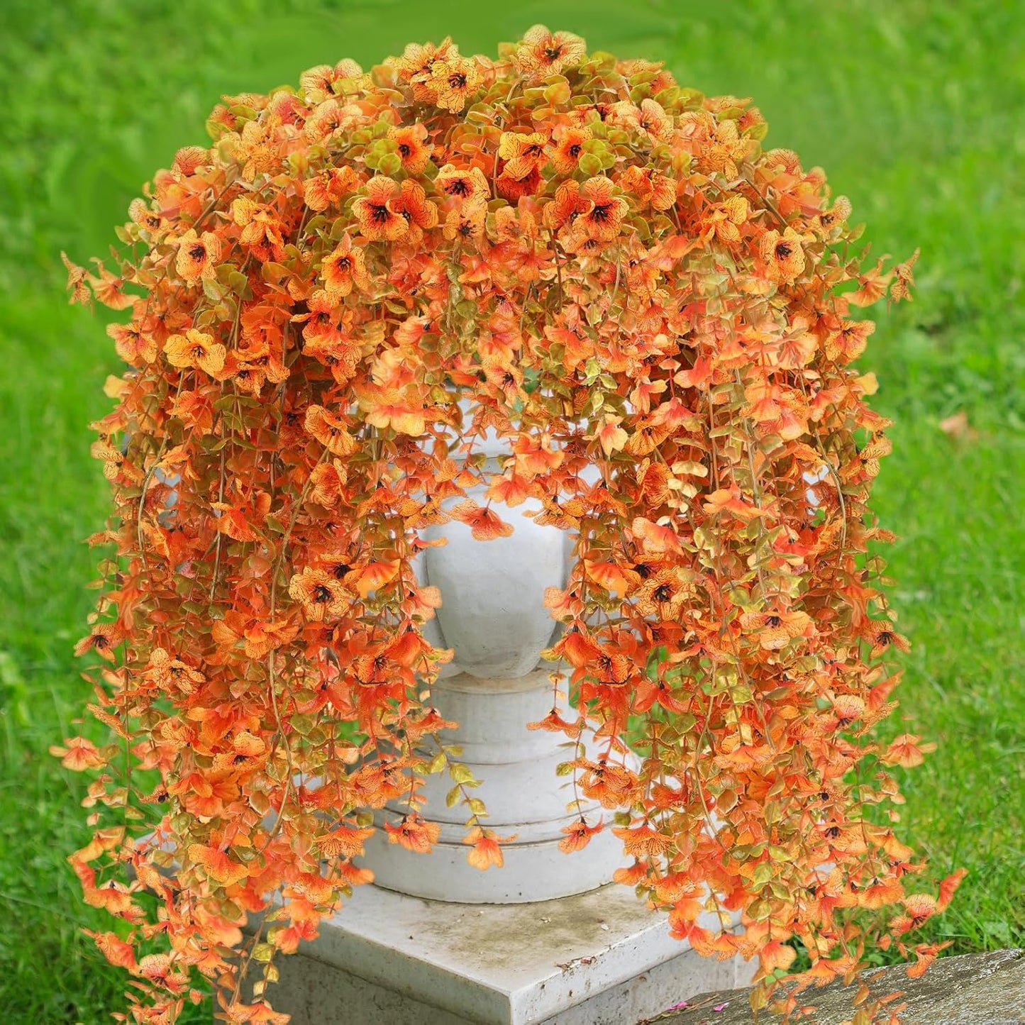 6 Pcs Artificial Fall Hanging Flowers Outdoor Silk Mum Plants Autumn Decor Faux Violet with Eucalyptus Realistic UV Resistant Trailing Vine Thanksgiving Porch Yard(Warm Color,Violet)