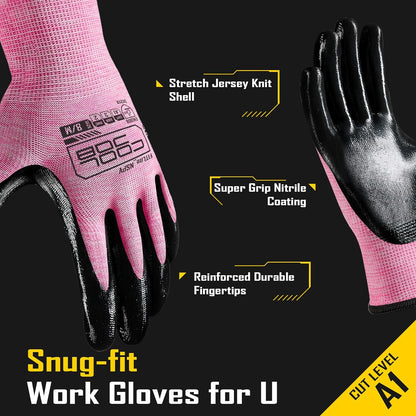COOLJOB 20 Pairs Nitrile Dipped Rubber Coated Safety Work Gloves with Grip, Non-slip Bulk Gardening Roofing Gloves for Ladies Women, Oil-resistant Gear for Package Handler, Warehouse Worker, Small