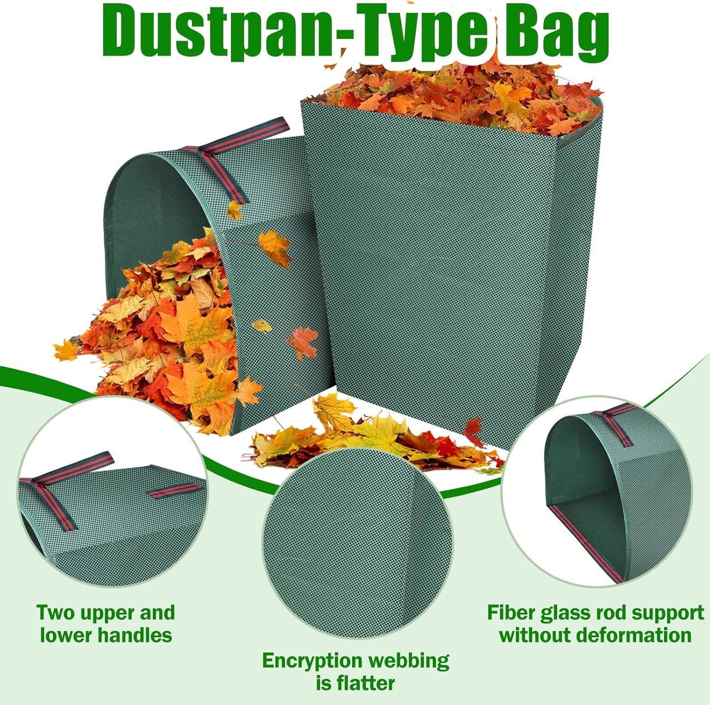 2 Packs Large Reusable Yard Waste Bags with Gloves, 53 Gallons Pletpet Garden Waste Bags Green Lawn and Leaf Bag Large Yard Dustpan-Type Garden Bag for Collecting Leaves, Fallen leaves and Waste