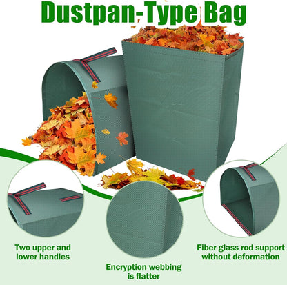 2 Packs Large Reusable Yard Waste Bags with Gloves, 53 Gallons Pletpet Garden Waste Bags Green Lawn and Leaf Bag Large Yard Dustpan-Type Garden Bag for Collecting Leaves, Fallen leaves and Waste