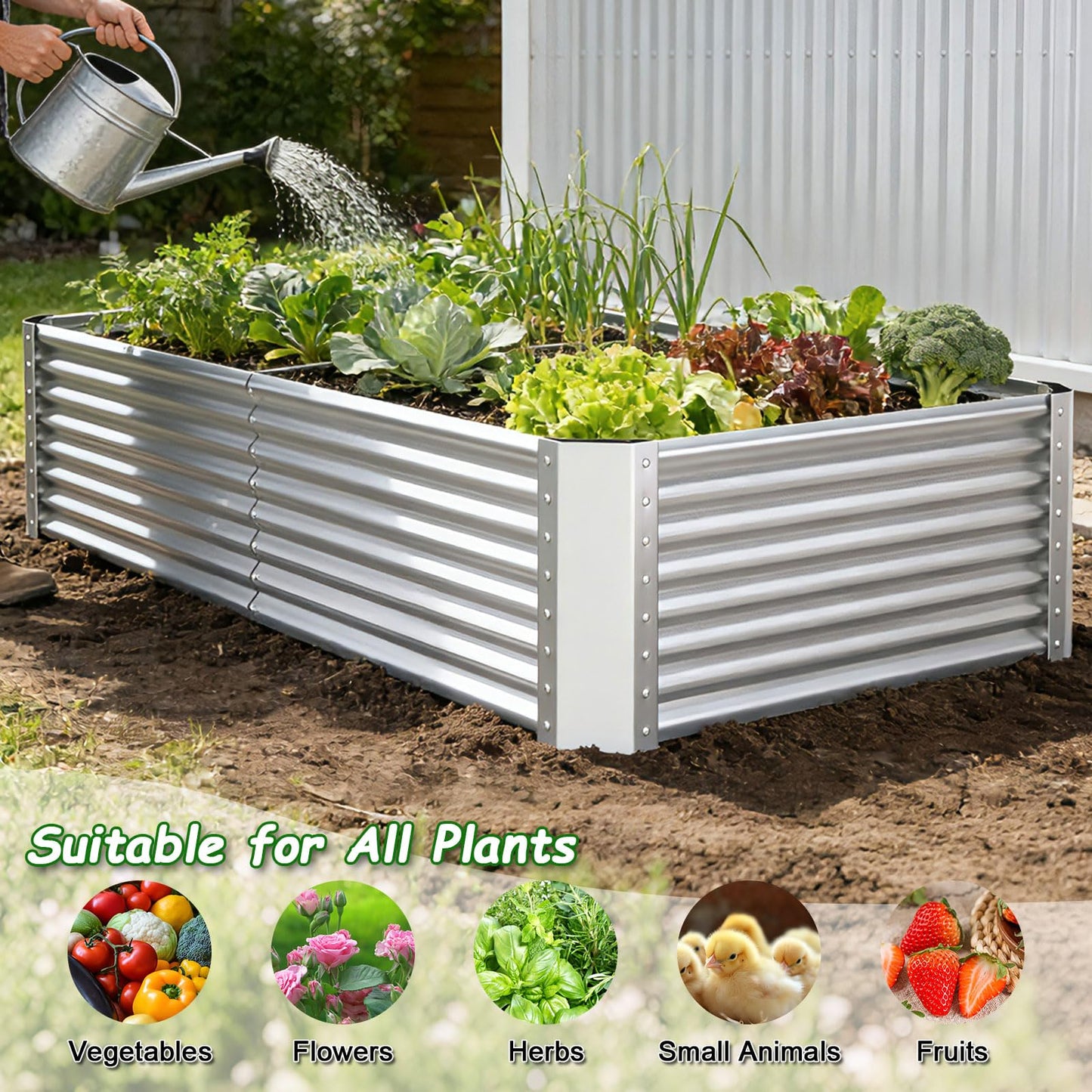 Tegarbed 6x3x2ft Raised Garden Bed, Deep Root Planter Box, Silver,1 Pack
