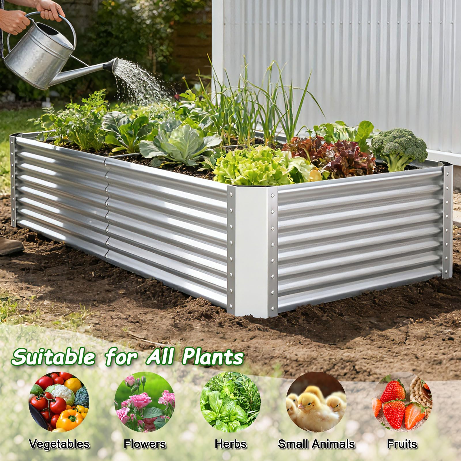 Tegarbed 6x3x2ft Raised Garden Bed, Deep Root Planter Box, Silver,1 Pack