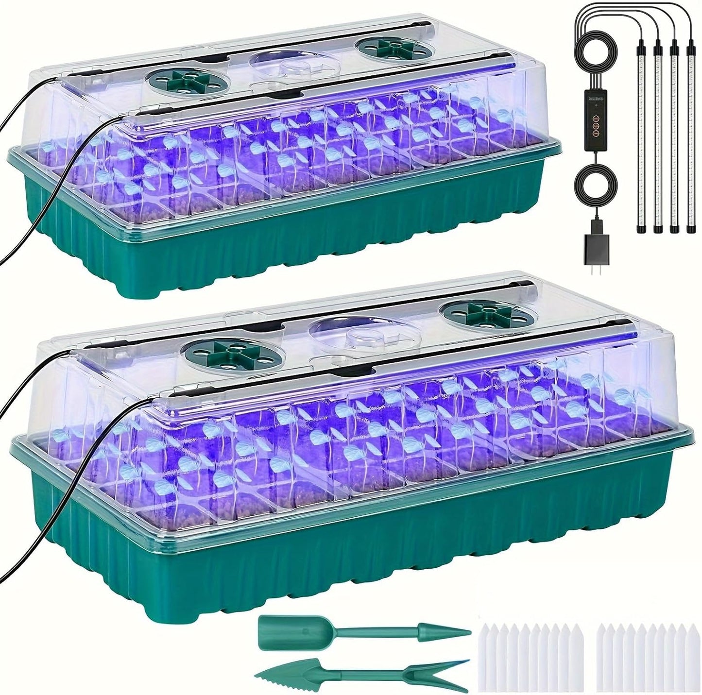 Seed Starter Tray with Grow Light, 2 Pack 72 Cells Seed Starter Kit with Humidity Dome, Indoor Seedling Starter Tray, Adjustable Brightness Plant Germination Trays