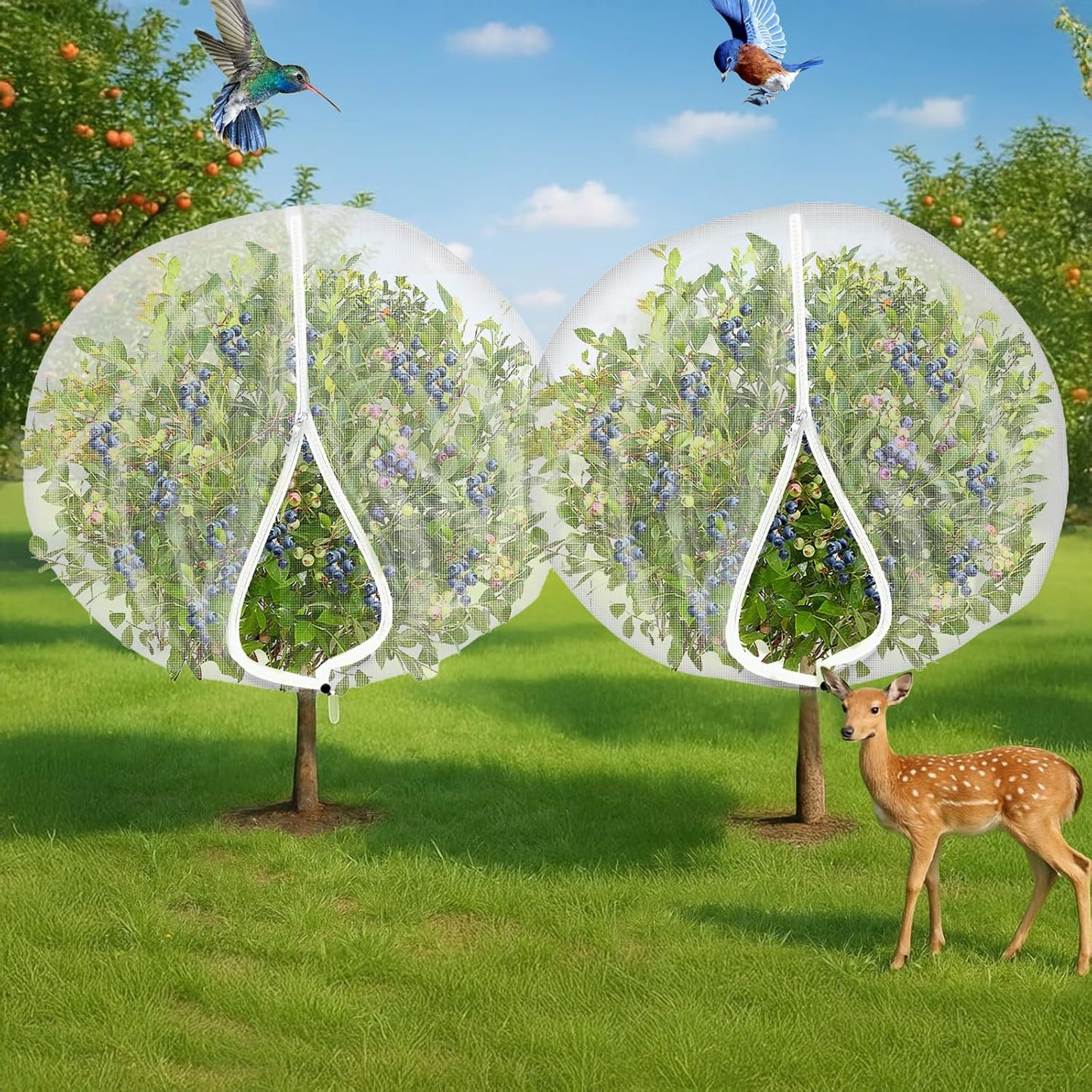 2Pcs Large 10x10FT Fruit Tree Netting with Zipper, Drawstring - Mesh Bags Covers for Garden Protection - Insect Bird Tree Nets for Fruit Trees, Blueberry Bushes, Flower and More