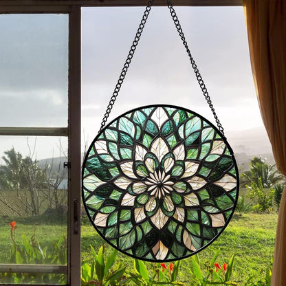 Stained Glass Window Hanging - Abstract Gradient Flowers Suncatcher for Doors Window Home Green Sun Catchers Decor Christmas Mother's Day Birthday Gifts for Teacher Women Men Mom Nana 9.8 in