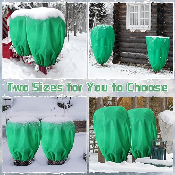 4 Pcs Plant Covers Freeze Protection Reusable Plant Protector with Zipper and Drawstring, Winter Bush Covers Freeze Protection from Cold Sun Frost Wind (Green)