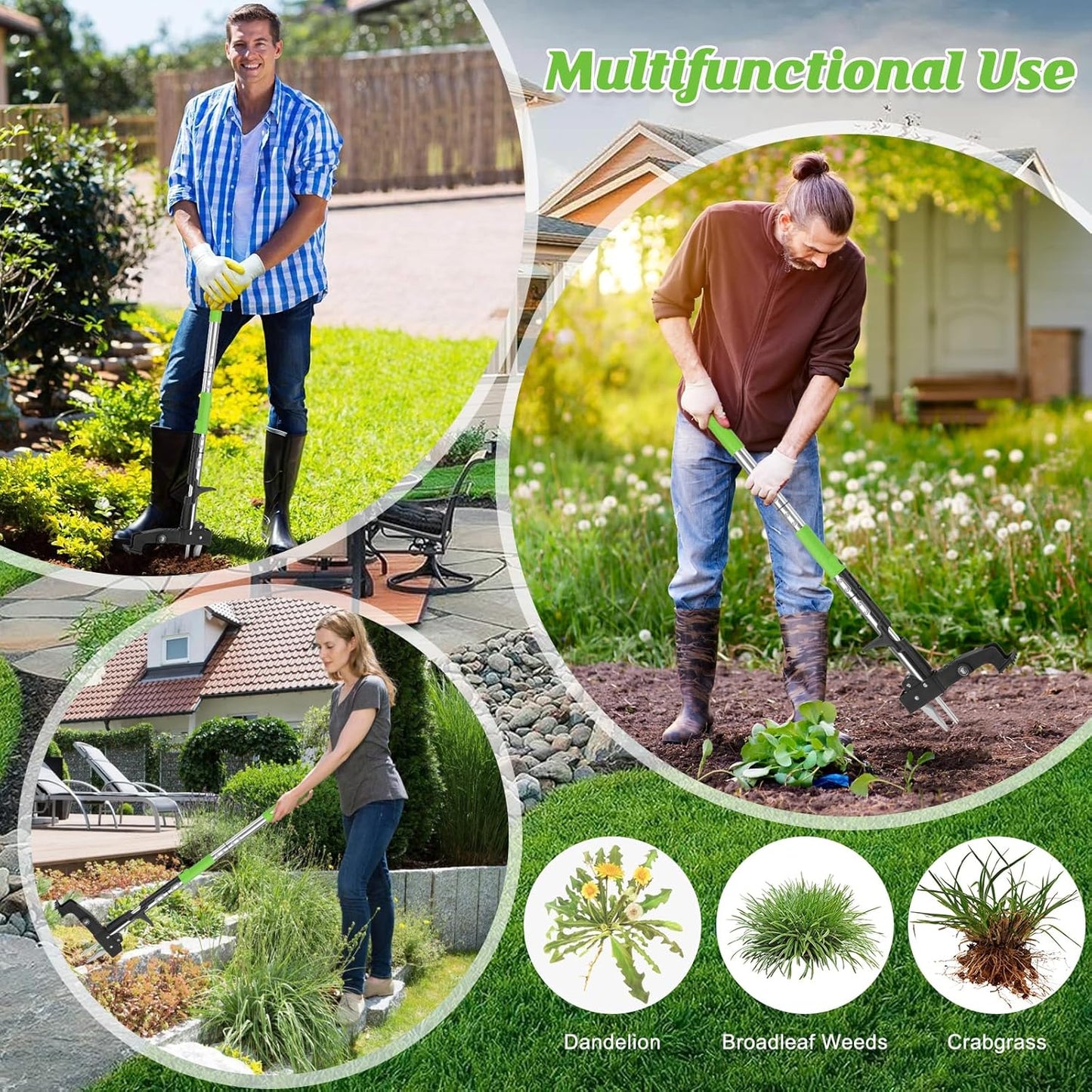4-Claw Weed Puller Tool Stand Up Heavy Duty, 40'' Long Weeding Tool with Long Handle Stainless Steel Claws Gardening Weed Pulling Tool for Lawn and Garden [ 2024 Upgrade Version]