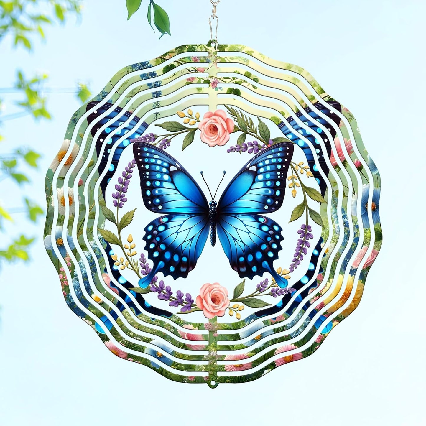 FLAGWIX Christmas Butterfly Wind Spinners Outdoor - 3D Stainless Steel Metal Wind Spinners 12 in - Birthday Gifts for Mom, Butterfly Gifts for Women, Yard Decorations Outdoor, Christmas Decorations