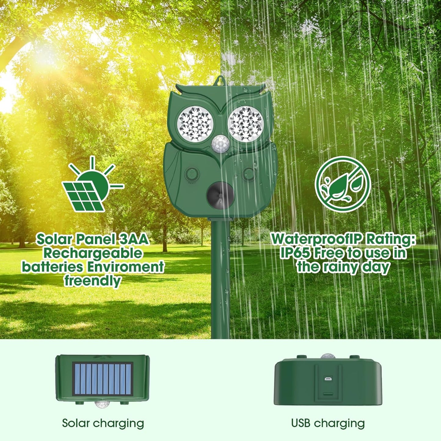 Animal Repellent, Raccoon Repellent Ultrasonic, Waterproof Motion Detection LED Flash Light, Animal Repellent Ultrasonic Outdoor for Dogs Fox Rabbit Squirrels Coyote Deer Repellent