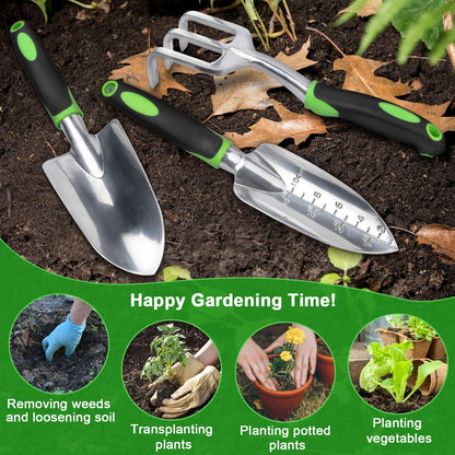 Garden Tools Set, 3 Pack Heavy Duty Gardening Tools Set Include Garden Shovel, Transplant Trowel