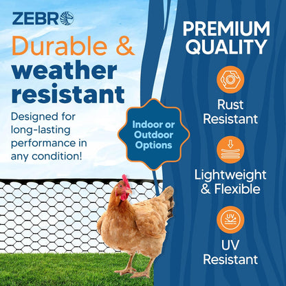 Plastic Hex Chicken Wire Mesh Garden Fence Roll (4' x 50' - Black) - Versatile Poultry Netting and Garden Fence for Temporary or Semi-Permanent Enclosures, Deer Fencing, and Construction Barriers