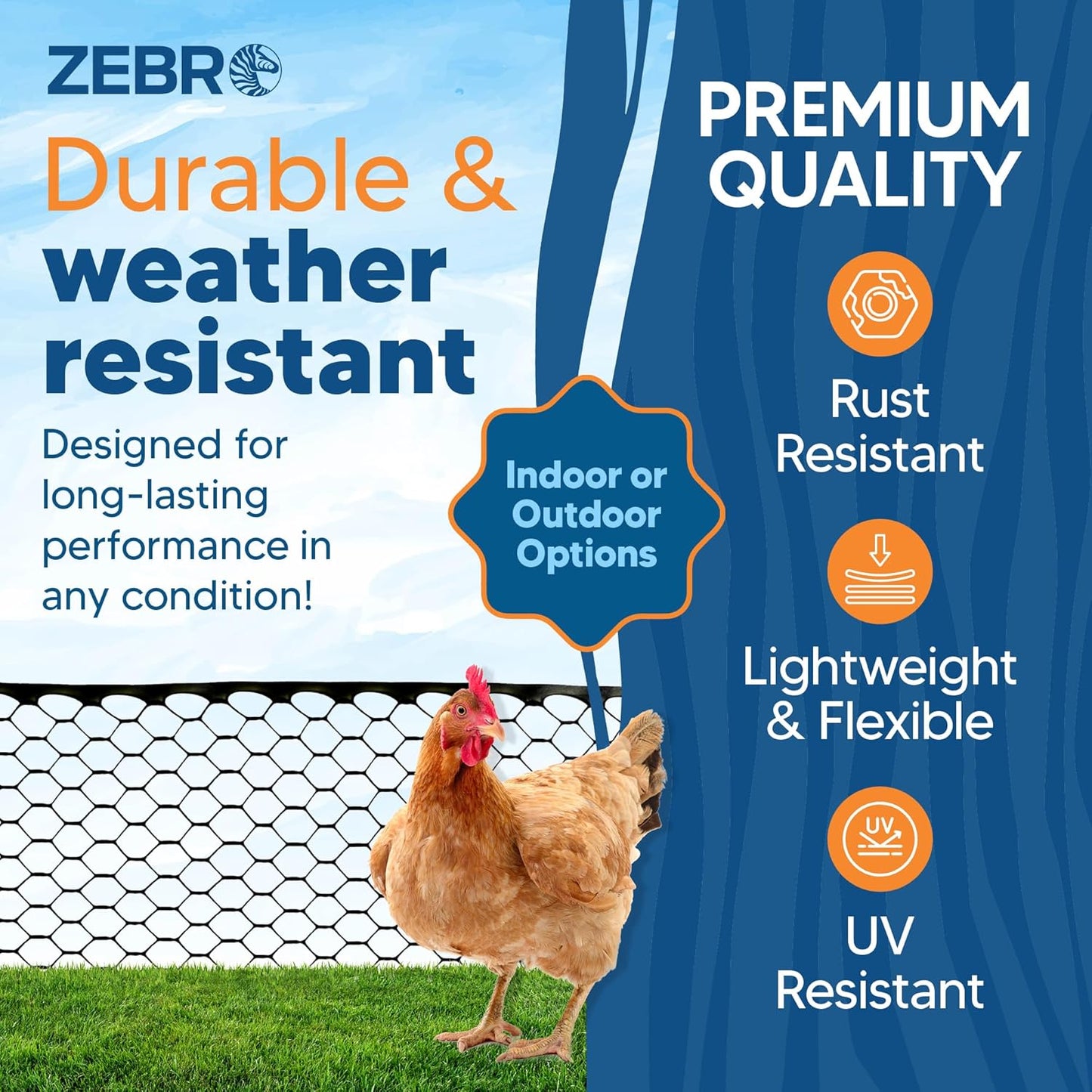 Zebro Plastic Chicken Wire Fence – Flexible Poultry Netting & Garden Fence for Chicken Coops, Rabbits, Pet Enclosures & Landscaping – Weatherproof & Rust-Free - 4' x 75' Black
