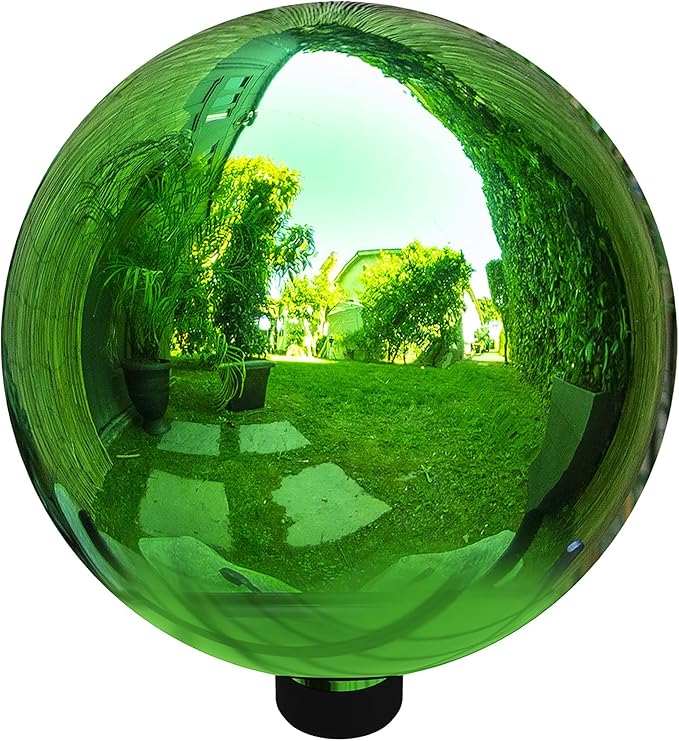 Alpine Corporation 10" Diamater Indoor Outdoor Glass Gazing Globe Festive Yard Decor, Green
