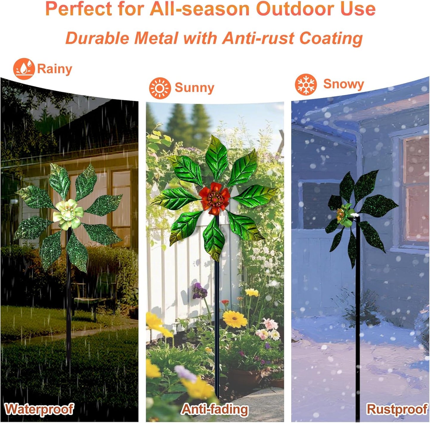 Glow-in-Dark Metal Wind Spinner for Yard and Garden, Outdoor Luminous Wind Spinners Yard Art Garden Decor (13.4" W x 47" H) Orange