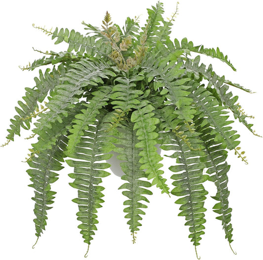 Hollyone Artificial Fern Plants in White Pot 25.5" Medium Artificial Boston Fern 31 Leaves for
