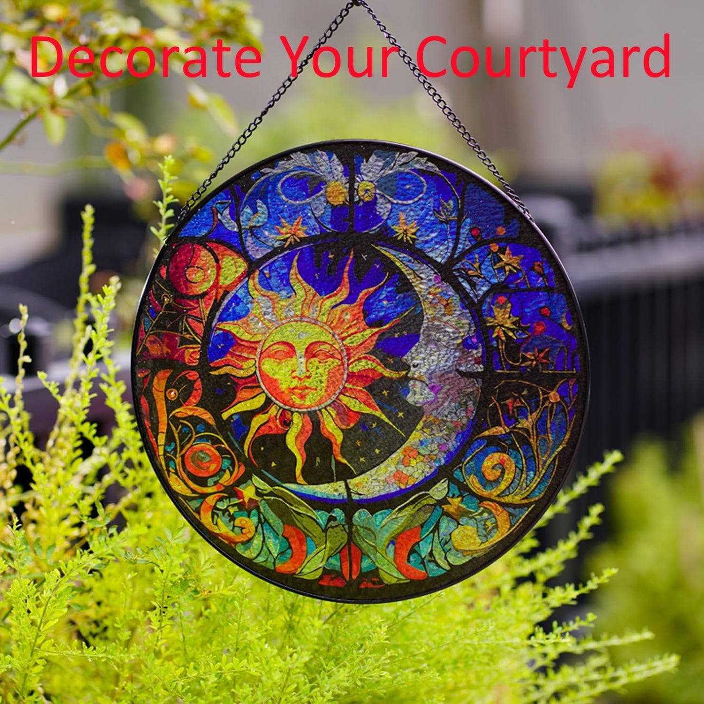 Hanging Stained Glass for Windows,20cm/7.87inch Sun and Moon Hand-Painted Sun Catcher Garden Hangings Christmas Mother's Day, Valentine's Day Ornaments Festival Gift