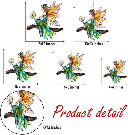 Fairy Dandelion Acrylic Suncatcher Stained Glass Effect Window Car Hanging Christmas Ornament Indoor Outdoor Decor Garden Sun Catcher Panel for Fairy Tale Lover for Women Mom Grandma