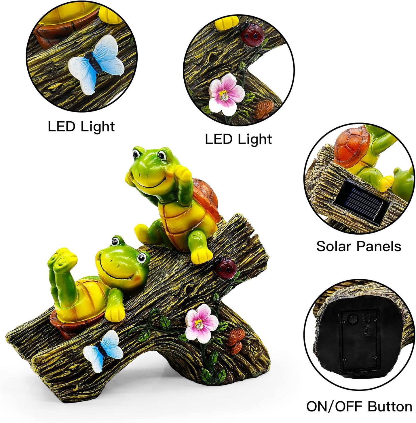 Garden Turtle Figurines Outdoor Decorations, Solar Statue Sweet Frog Face Turtles Decor with 4 LED Lights, Garden Resin Statue for Patio Lawn Porch Yard,Gifts for Birthday Easter Housewarming