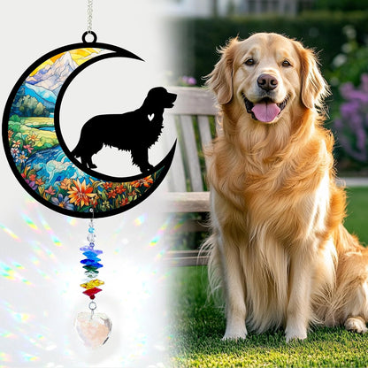 Golden Retriever Suncatcher, Personalized Pet Loss Gift with Name & Date, Heart-Shaped Crystal Sun Catcher, Dog Remembrance Sympathy Rainbow Maker for Window & Garden